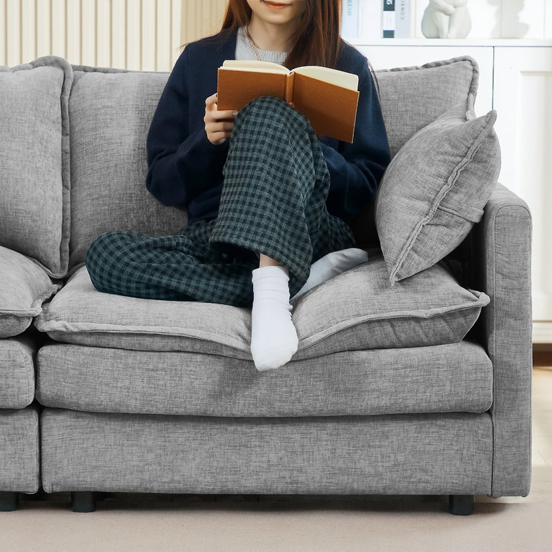Contemporary Modular Sectional Sofa, 105 Inch L-Shaped Couch Set with Movable Ottoman, Chenille Grey