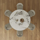 Luxury Round 59" Sintered Stone Dining Table With Stainless Steel Hourglass Base, Scratch & Heat Resistant Surface - Golden / White by HouseOfZazla