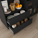 Kitchen Island With Extendable Rotating Table, 4 Drawers & Glass Door Cabinets, Built In Socket - Black by HouseOfZazla