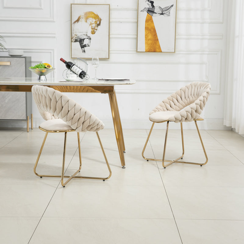 Accent Chairs Set of 2, Velvet Side Chairs with Gold Legs, Mid-Century Upholstered Dining Chairs for Living Room, Kitchen, Bedroom, Beauty Room