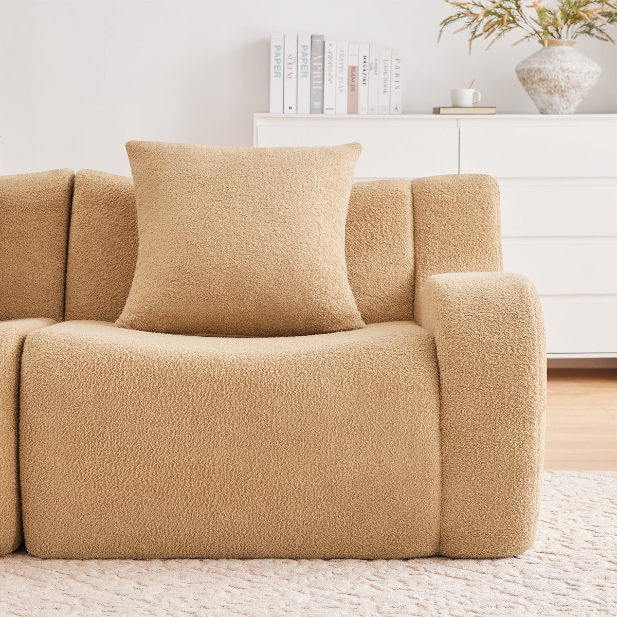 Armless Sofa With Pillow Teddy Fabric - Camel, photo 6 of 7