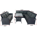 5 Piece Patio wicker Outdoor Sectional Set 9 Seater Conversation Set with 3 Storage Under Seat Black Wicker + Dark Grey Cushion
