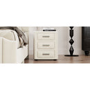 3 Pieces Bedroom Sets Queen Size Velvet Upholstered Platform Bed Vertical Channel Tufted Headboard and Two Three-drawer Nightstands,Beige