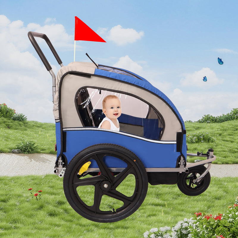 2-in-1 Double 2 Seat Bicycle Bike Trailer Jogger Stroller for Kids Children Foldable Collapsible w/Pivot Front Wheel