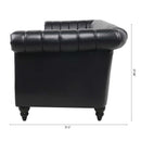 83.46" Black PU Rolled Arm Chesterfield Three Seater Sofa.