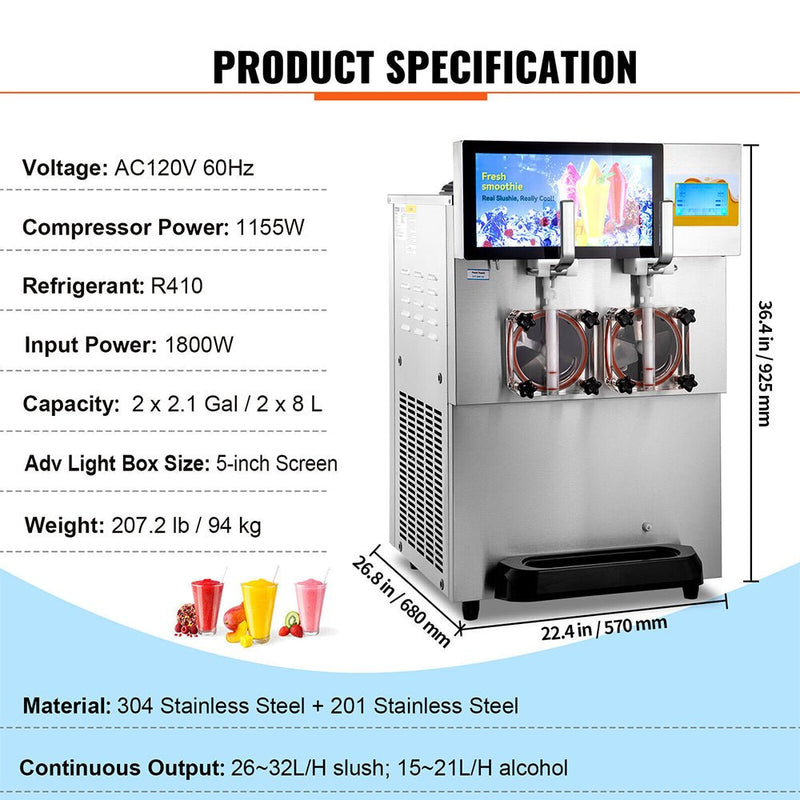 16L Commercial Double Frozen Margarita Ice Slushie Drink Maker Machine, 1155W (SAK95281)