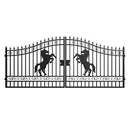 16x7 ft Steel Dual Swing Driveway Gate with Horse Pattern