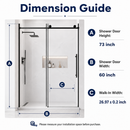 60" W x 73" H Soft Closing Sliding Frameless Shower Doors
