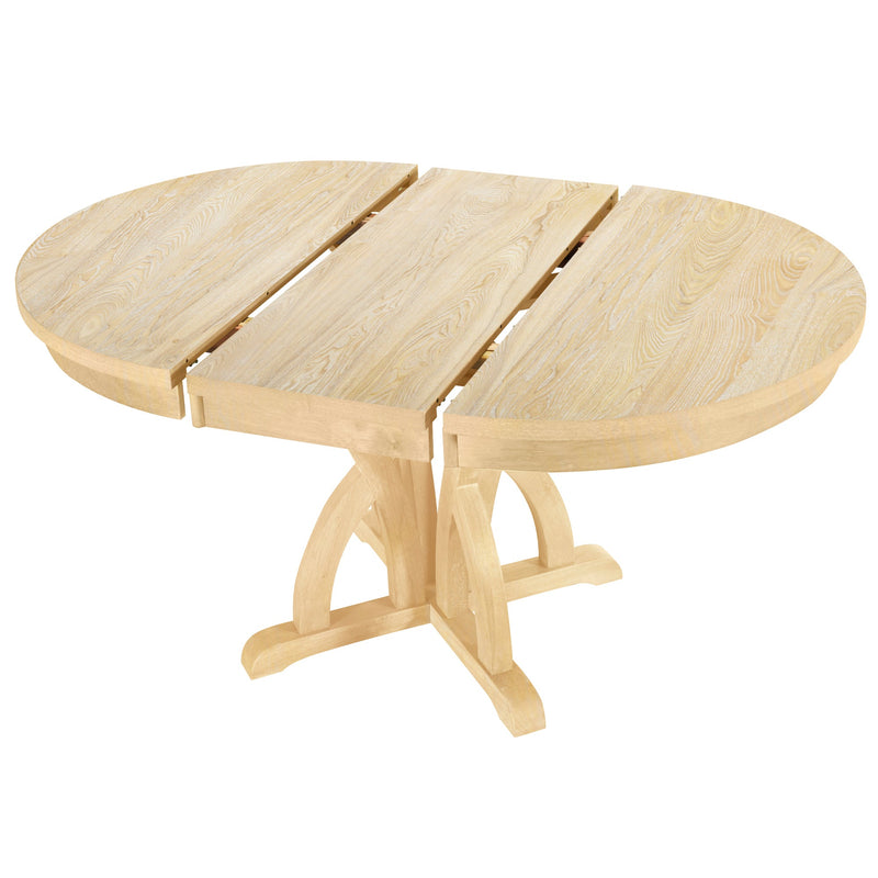 5-Piece Farmhouse Round Pedestal Extending Dining Table Set Extendable Kitchen Table Set with 15.8" Removable Leaf and Ladder Back Dining Chairs for Small Places, Natural