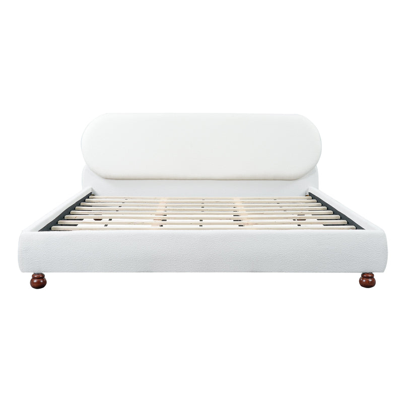 Cream-Colored Boucle Upholstered Bed with Rubber Wood Foot, King, photo 4 of 10