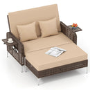 2 Piece Patio Rattan Daybed Wicker Loveseat and Ottoman with Adjustable Backrest by LJGDeals