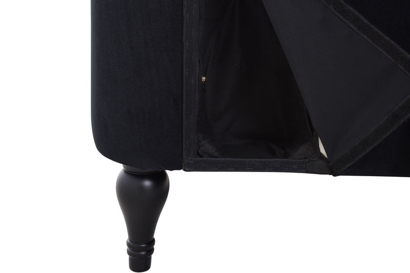 58" Velvet Chaise Lounge, Button Tufted Right Arm Facing Lounge Chair with Nailhead Trim & Solid Wood Legs for Living Room or Office, Sleeper Lounge Sofa (Black)