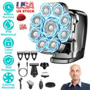 6 In 1 9D Electric Head Shaver for Men Cordless Rechargeable Wet Dry Razor with LED Display Travel Lock Stall Protection Cleaning Reminder