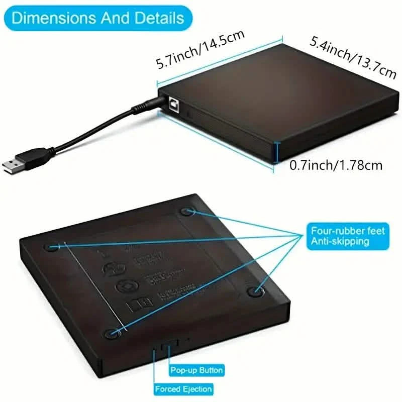 External CD/DVD Drive – USB 3.0 Slim Portable CD-RW/DVD-RW Burner for PC & Laptop, photo 3 of 4