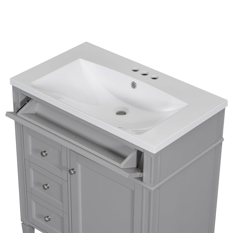30" Bathroom Vanity with Top Sink, Modern Bathroom Storage Cabinet with 2 Drawers and a Tip-out Drawer, Single Sink Bathroom Vanity