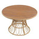 5-Piece Outdoor Dining Set: Teak Finish Round Acacia Wood Table & 4 Wicker Armchairs by HouseOfZazla