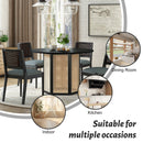 5-Piece Rattan Round Dining Table Set, Wood Table with Hexagonal Base and Upholstered Chairs for Dining Room, Kitchen,Indoor Use, Black+Gray