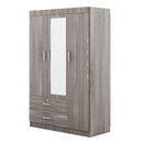 3-Door Mirror Wardrobe with shelves, Gray