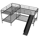 Mission Style Twin Size L-Shaped Bunk Bed With Slide And Ladder - Black by HouseOfZazla