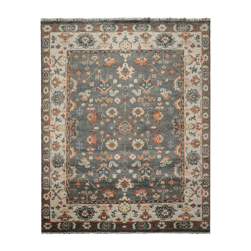 7' 11''x10' 1'' LoomBloom Muted Turkish Oushak Hand Knotted 100% Wool Traditional Area Rug Gray, Burnt Orange Color