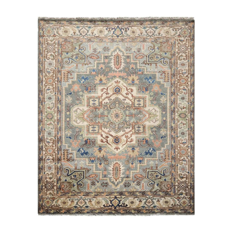 7' 11''x10' 1'' LoomBloom Muted Turkish Oushak Hand Knotted Wool Area Rug Gray, Blue Color