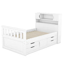 Captain Platform Bed Frame With Storage Bookcases, Shelves, And 4 Drawers
