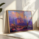 Purple Desert Sunset Canvas – Southwest Cactus Wall Art