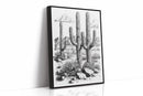 Desert Cactus Line Drawing – Southwestern Saguaro Wall Art