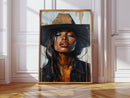 Cowgirl Serenity – Bold Black Western Beauty Portrait Canvas