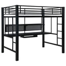 Ranier - Full Workstation Loft Bed, Full Length Desk, Safety Rails And Storage Shelves - Black by HouseOfZazla