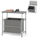 3-Section Laundry Sorter with Foldable Ironing Board and Lockable Wheels-Gray by LJGDeals