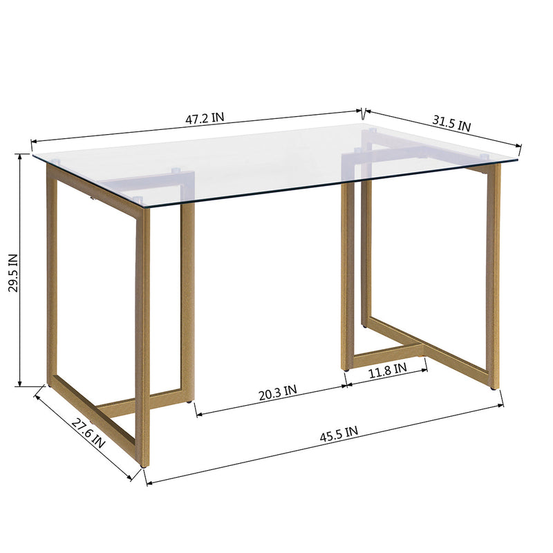 47" Iron Dining Table with Tempered Glass Top, Clear