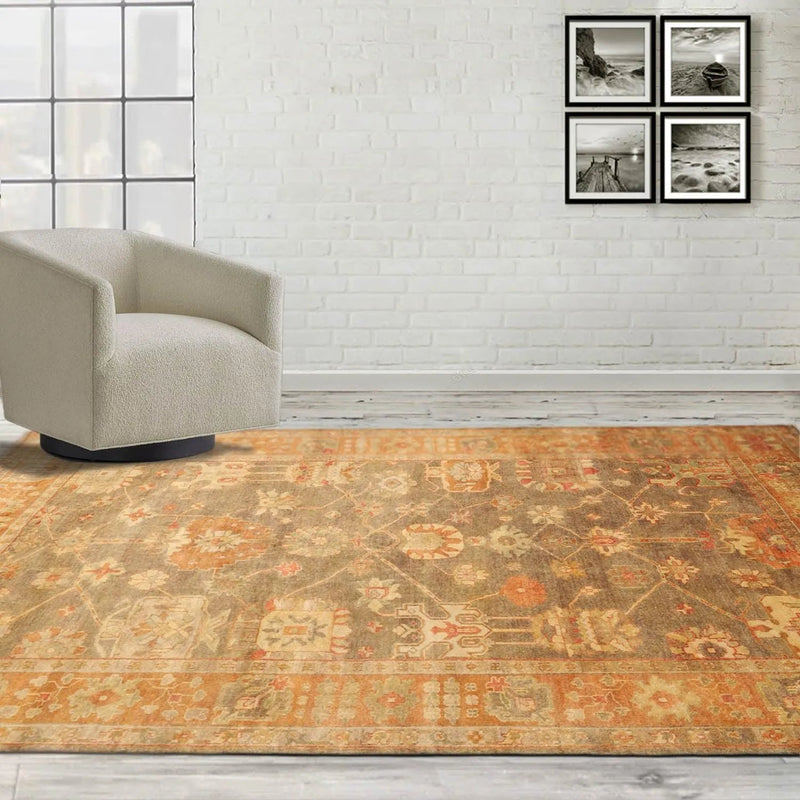 6'x9' Hand Knotted Oushak 100% Wool Oushak Traditional Oriental Area Rug Gray, Teracotta Color