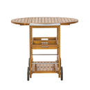 Outdoor Bar Cart With Foldable Tabletop & Removable Trays - Teak