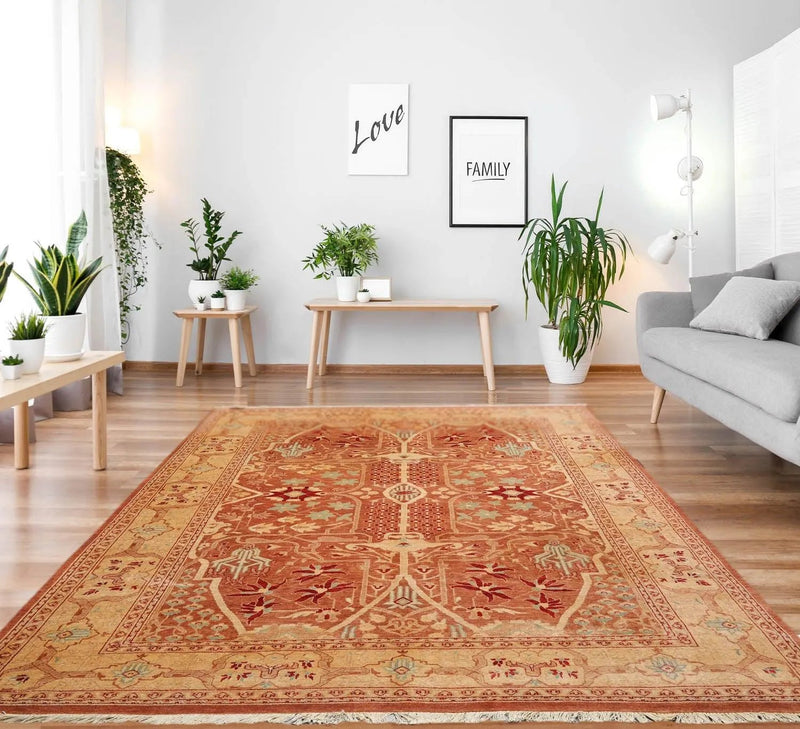 6x9 Hand Knotted 100% Wool Peshawar Traditional 200 KPSI Oriental Area Rug almond, Caramel Color