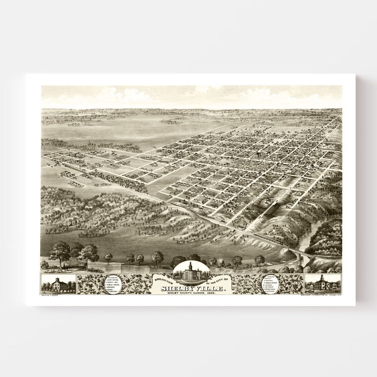 Vintage Map of Shelbyville, Illinois 1869, photo 4 of 5