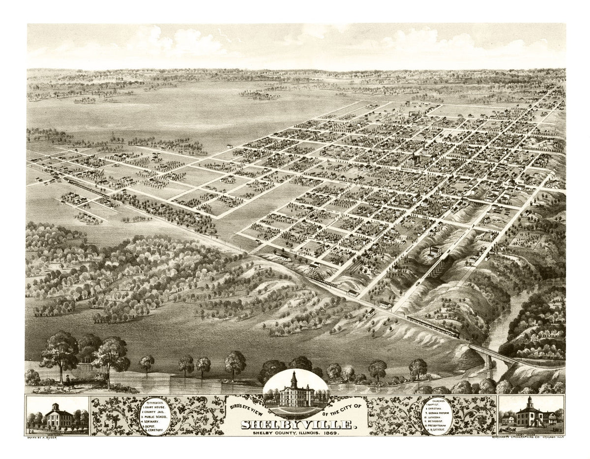 Vintage Map of Shelbyville, Illinois 1869, photo 5 of 5