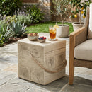 Outdoor Wood Grain Square MGO Side Table with Simulated Braided Cord by HouseOfZazla