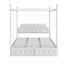 Queen Size Canopy Platform Bed With Upholstered Headboard And 2 Storage Drawers - White by HouseOfZazla