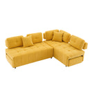91.73" L-shaped Sofa Sectional Sofa Couch with 2 Stools and 2 Lumbar Pillows for Living Room, Yellow