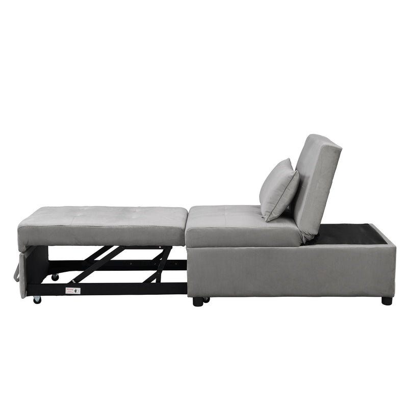 Folding Ottoman Sofa Bed - Gray Fabric, photo 4 of 19
