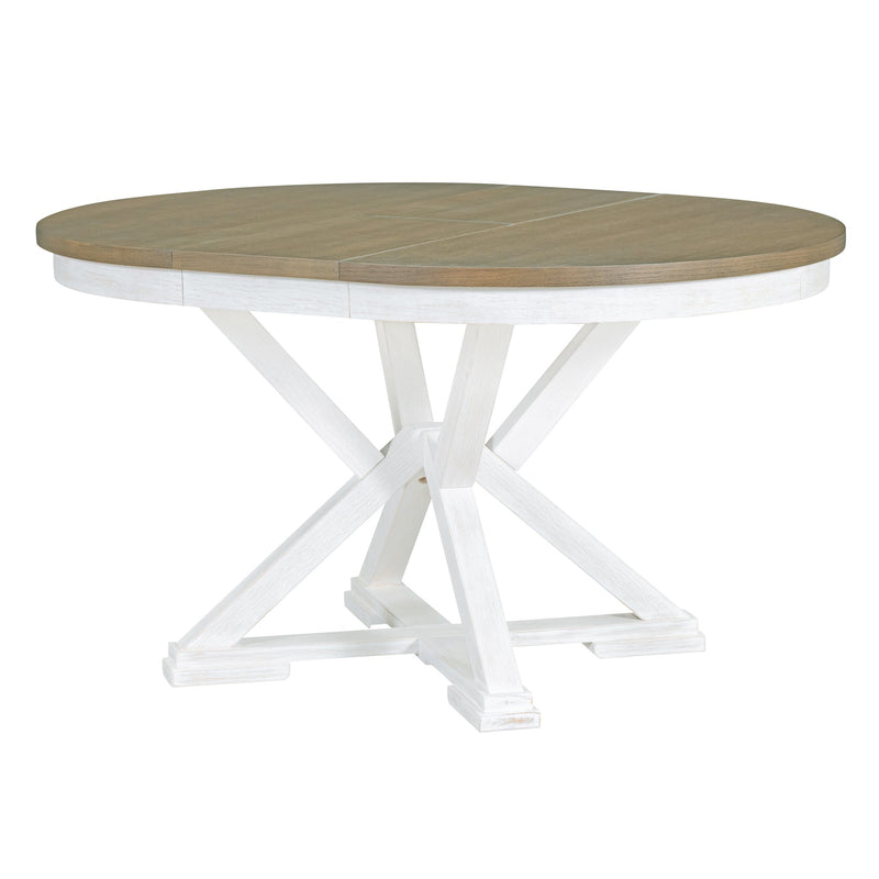 5-Piece Retro Functional Dining Table Set Extendable Round Table and 4 Upholstered Chairs for Dining Room and Living Room (Brown+Antique White)