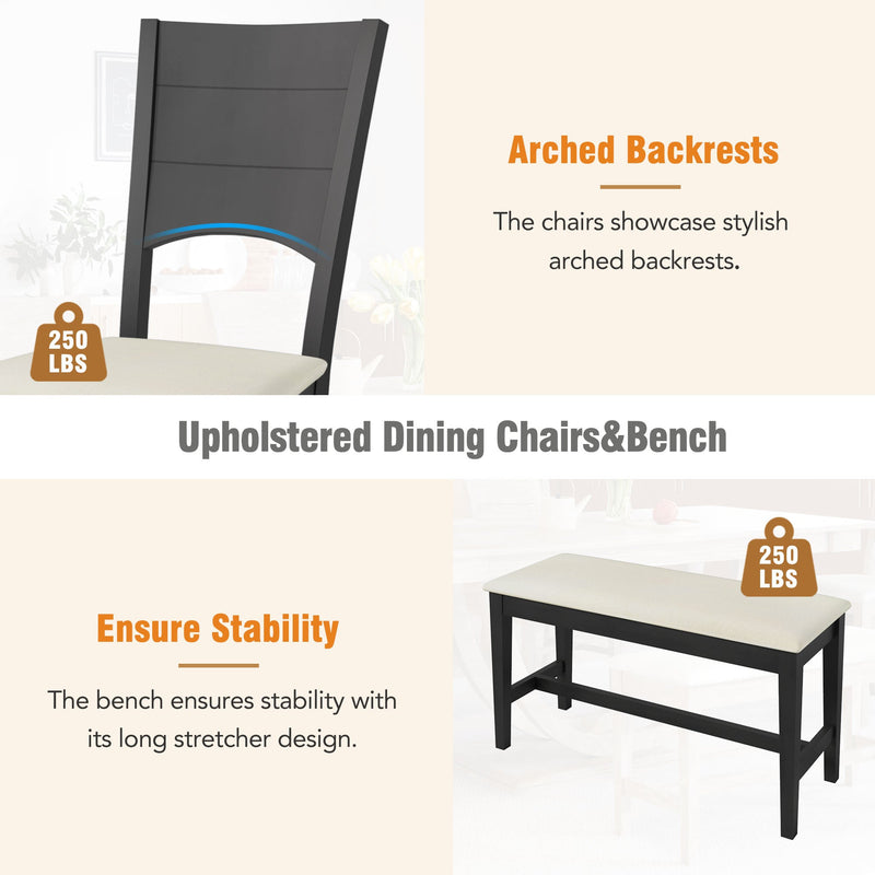 6-Piece Wood Half Round Dining Table Set Kitchen Table Set with Long Bench and 4 Dining Chairs, Modern Style, Gray