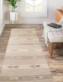 2'3''x9'4'' Hand Knotted Dhurry/ Kilim Flatweave 100% Wool Southwestern Southwestern  Oriental Area Rug Beige, Tan Color Runner