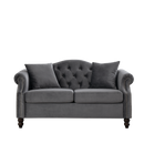 57" Chesterfield Sofa Grey Velvet for Living Room, 2 Seater Sofa Tufted Couch with Rolled Arms and Nailhead for Living Room, Bedroom, Office, Apartment, two pillows