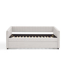 Twin Size Daybed with Trundle Upholstered Sofa Bed, with Vertical Stripes, Linen Fabric, Beige  (82.5'x43'x30')