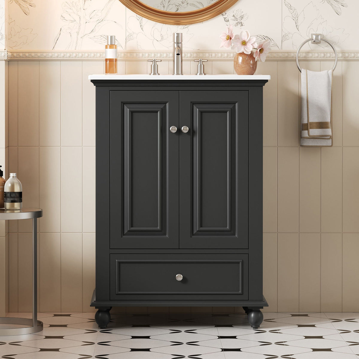 Modern Bathroom Vanity With Sink, Cabinet With Drawer And Dividers, Rectangular Storage Unit, photo 6 of 40