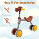 Baby Balance Bike No Pedal 4-Wheel Bicycle-Brown by LJGDeals
