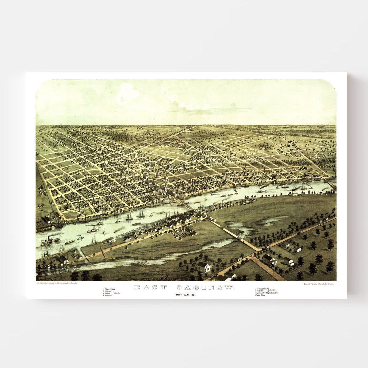 Vintage Map of Saginaw, Michigan 1867, photo 4 of 5