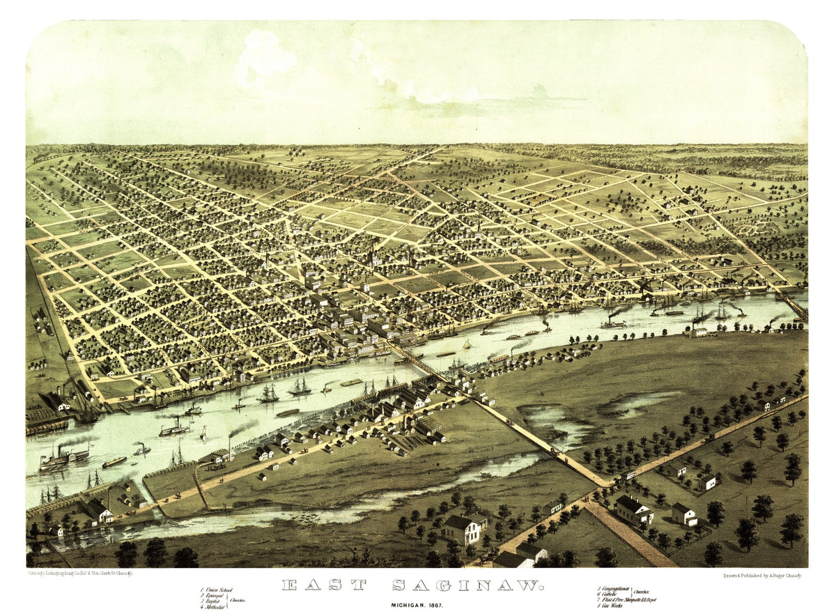 Vintage Map of Saginaw, Michigan 1867, photo 5 of 5